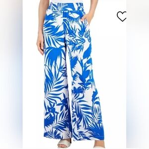 NWT INC International Concepts Tropical Blue and White Wide Leg Pants Size L